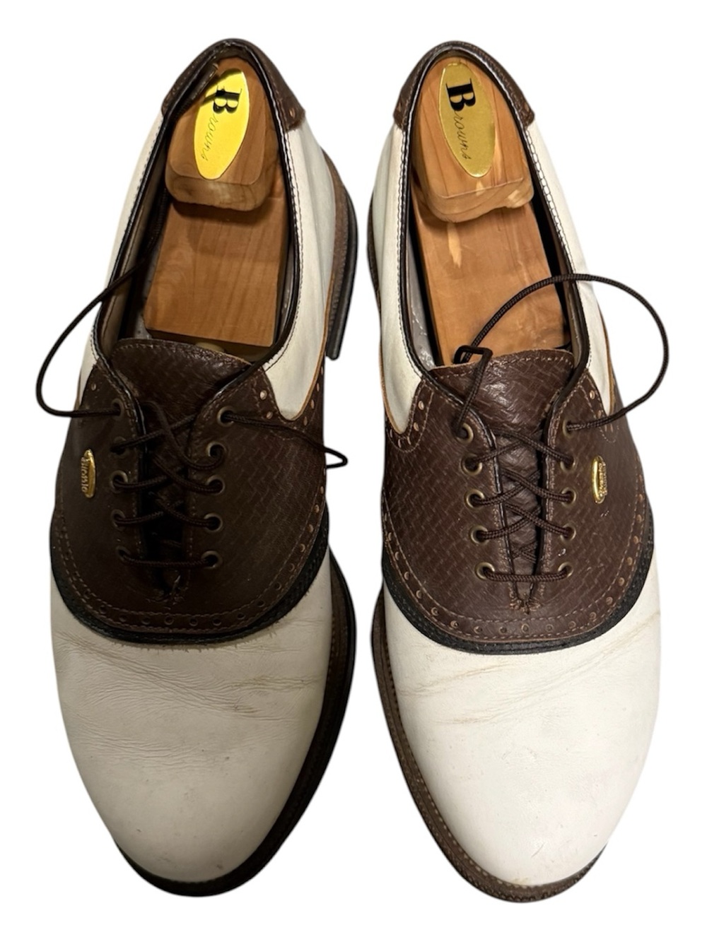 Men's Two-Tone Brown and White Athletic Golf Shoes